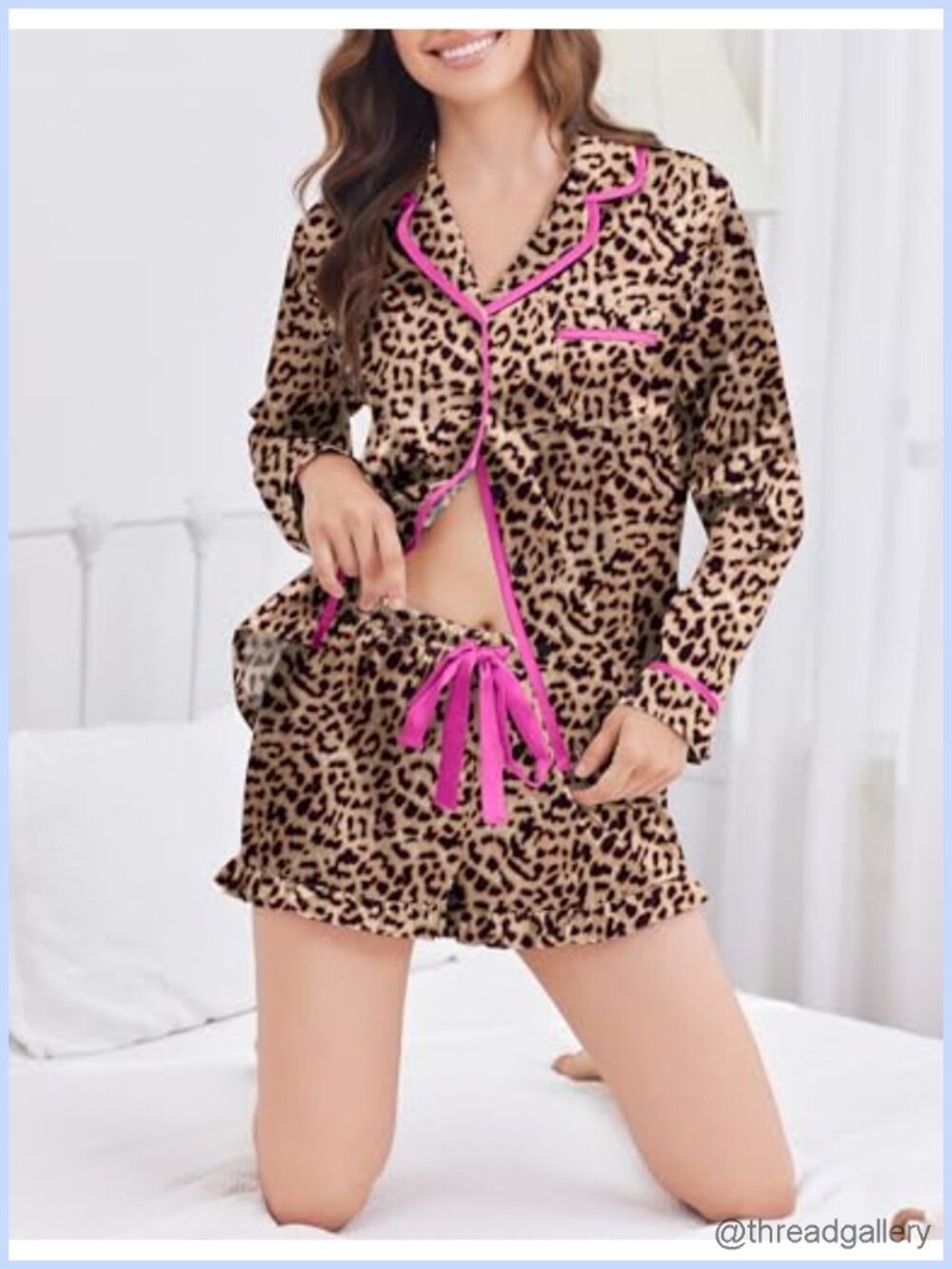 Ekouaer Satin Pajama Set 2 Piece Long Sleeve Ruffle Shorts Loungewear - Picture 4 of 6